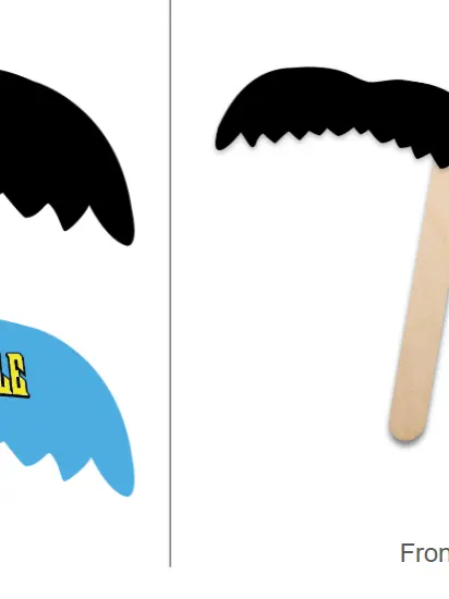 Double-sided handheld prop with a black front and sky-blue back printed with the yellow 'Invincible' logo, shaped with a jagged lower edge and mounted on a wooden stick.